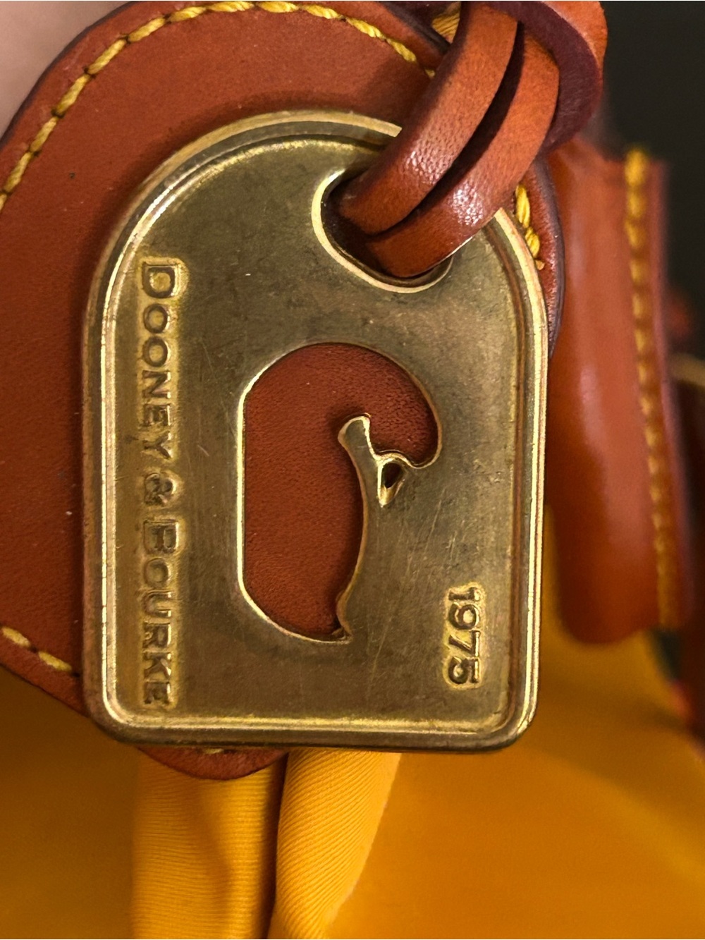Dooney & Bourke Yellow Nylon Dome Satchel with Brown Leather Trim - Picture 11 of 14
